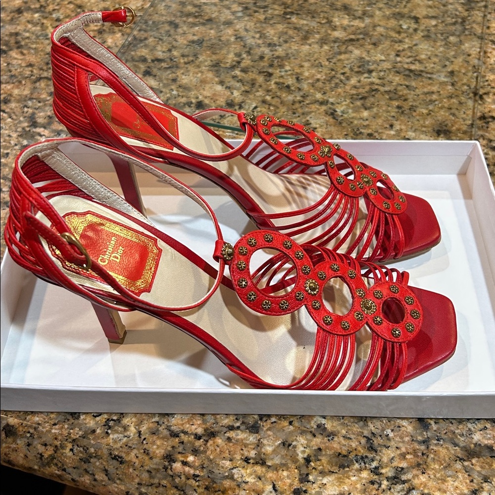 Dior Red Embellished Heels - Picture 3 of 5